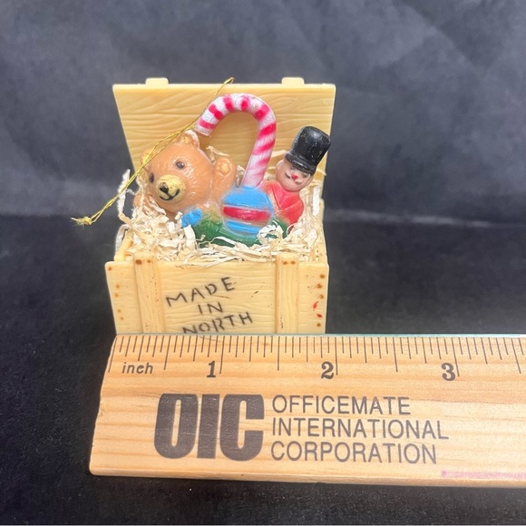 vintage christmas tree ornament wooden crate filled with christmas toys - Picture 7 of 7